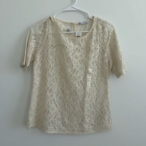 Gap NWT Cream Lace Shirt Top Scoop Neck Minimalist Summer Beachy Fairy Sz XS